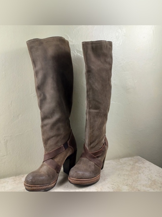 Diesel Shoes - Women's Tall Suede Brown Heeled Boots